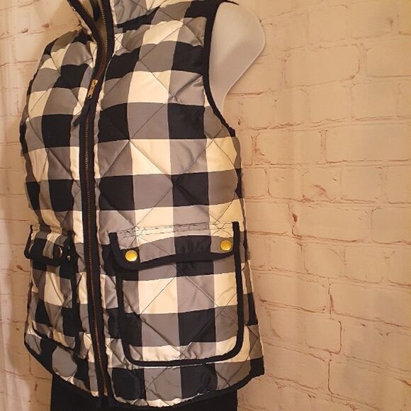 NWOT J.Crew "Excursion" Down Fill Quilted Vest Navy/Ivory Buffalo Check XXS/sz.0 - Picture 5 of 8